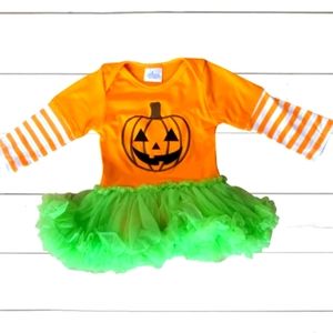 Boutique Orange green pumpkin bodysuit & tutu 0-6mo